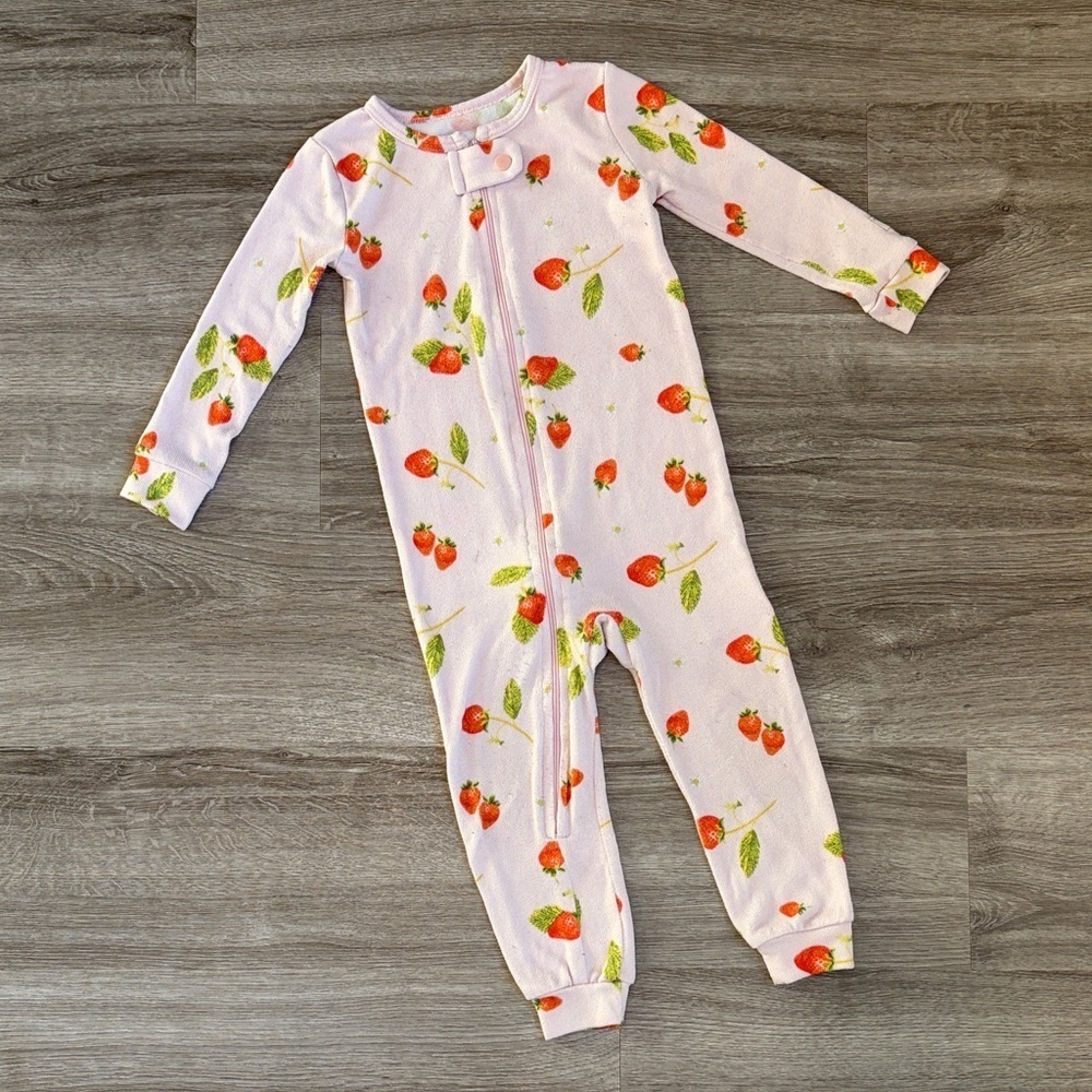 Mon Petit baby girls strawberry print zip up jumpsuit